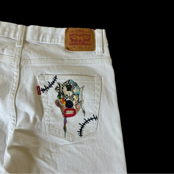 Unisex Up-cycled reworked one of a kind custom made 511 slim Levi’s white jeans. - Picture 12 of 16
